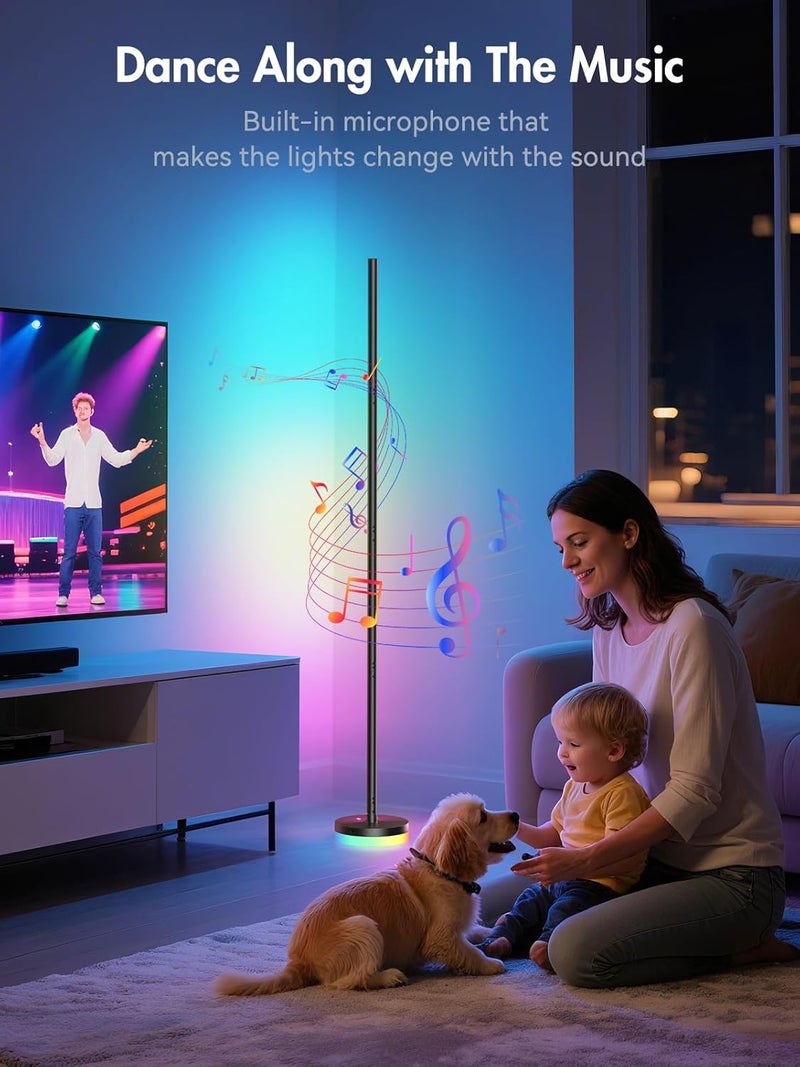OIYN Store مصباح زاوية أرضي 2 حزمة، مصباح زاوية LED RGBICW مع 1300 لومن، مصباح أرضي حديث ذكي، تحكم عبر التطبيق والريموت، مزامنة موسيقية، مصباح قائم متغير الألوان لغرف النوم وغرف المعيشة وغرف الألعاب. - Image 5